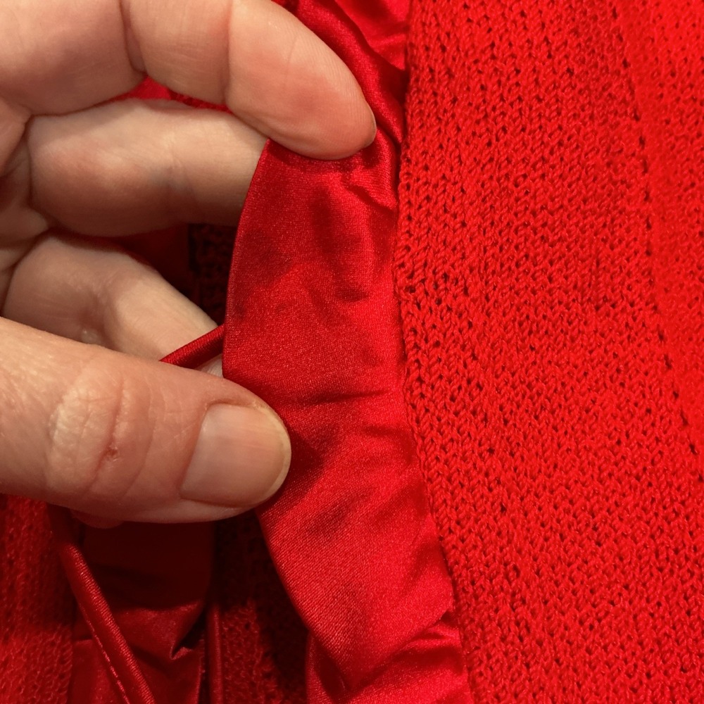 St. John Evening Knit Cardigan Set, Ruffle Trim And Tie Closure, Red, 6 - Picture 16 of 16